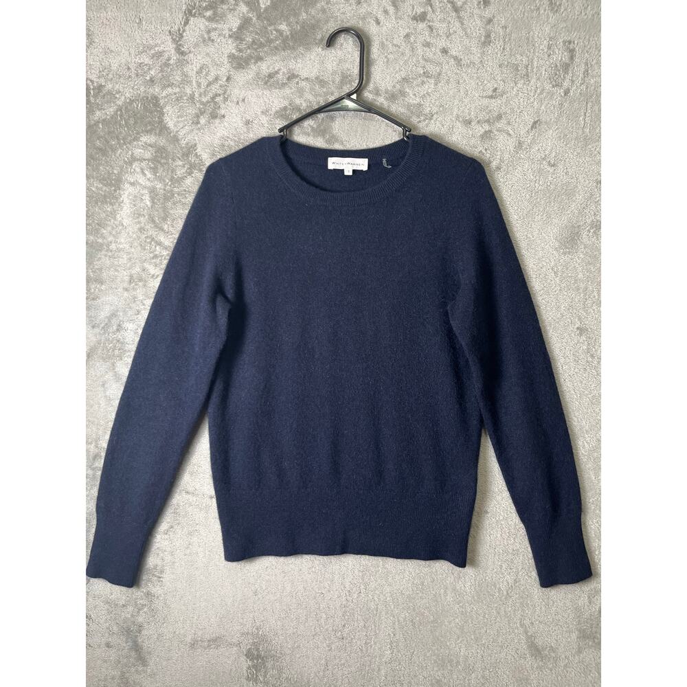 White‎ + Warren 100% Cashmere Long Sleeve Crew Neck Sweater Size Small Navy Blue